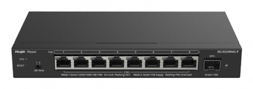 Switch Ruijie RG-ES209MG-P, 8 Puertos 2.5G Ethernet 100/1000/2500 8 x PoE+ 130W, 1 Puertos SFP+, 60 Gbit/s, 4000 Entradas, No Administrado 