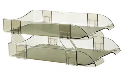 Sablón 2426 HU Charola de 2 Niveles, Acrílico Humo, Tamaño Oficio, Gris 