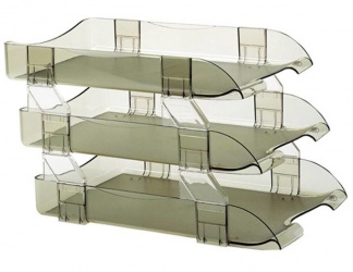 Sablón2436 HU Charola de 3 Niveles, Acrílico Humo, Tamaño Oficio, Gris 