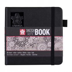 Sakura Cuaderno Sketch Note Book, 12 x 12cm, 80 Hojas, 1 Cuaderno, Negro, para Dibujo 