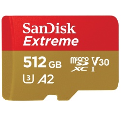 Memoria Flash SanDisk Extreme, 512GB MicroSDXC UHS-I Clase 10, con Adaptador 