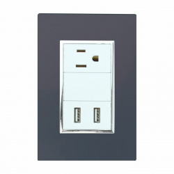 Santul Placa Tomacorriente Venencia, 1 Enchufe + 2 USB A, 127V, 10A, Gris/Blanco 