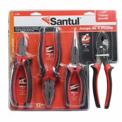 Santul Juego de Pinzas Profesionales 8189, 4 Piezas, Rojo/Negro 