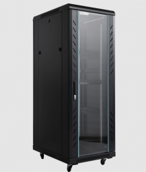 Saxxon Gabinete de Piso con Puerta de Cristal, 32U, hasta 300Kg, Negro 