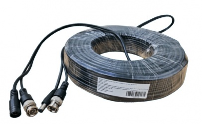 Saxxon Cable Coaxial BNC Macho con Conectores de Energía, 30 Metros, Negro 