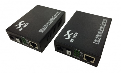 SBE Tech Convertidor de Medios a Fibra Óptica SC/UPC Monomodo, 100Mbit/s, 25Km - 2 Piezas 