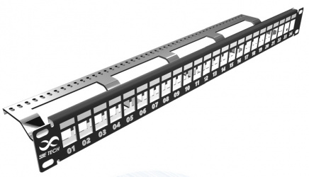 SBE Tech Panel de Parcheo Modular Cat5/Cat6, 24 Puertos RJ-45, 1U, Negro 