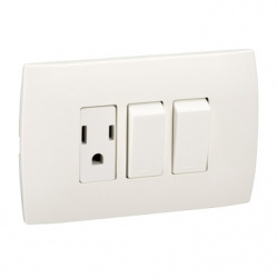 Schneider Electric Tomacorriente MWD69254, 1 Enchufe + 2 Apagadores,  250V, 16A, Blanco 