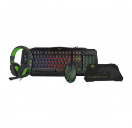 Kit Gamer de Teclado, Mouse, Audífonos y Mousepad Select Sound Thunder Dragon, Alámbrico, USB/3.5mm, Negro/Verde (Español) 