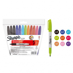 Sharpie Marcador Permanente Doble Punta, Varios Colores, 12 Piezas 