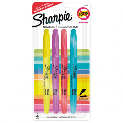 Sharpie Marca Textos Pocket, Amarillo/Verde/Rosa/Naranja, 4 Piezas 