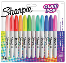 Sharpie Marcador Permanente GLAM POP, Punto Fino, Varios Colores, 12 Piezas 