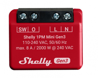 Shelly Módulo Relevador Mini Gen3, Alámbrico/Inalámbrico, Entrada 110-240V 