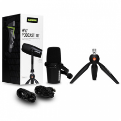 Shure Micrófono para Podcast MV7, Alámbrico, XLR/USB, Negro ― Incluye Tripie Manfrotto 