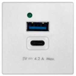 Simon Placa para Pared K126G/9, 1 Puerto USB A + 1 USB C, Blanco 