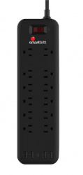 Smartbitt Supresor  de Picos SBSS-B12-5U, 12 Contactos, 2 USB, 1 USB C, 3600 Jules, Negro 