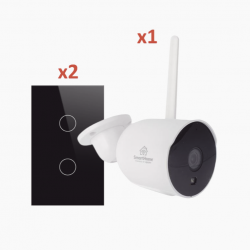 SmartHome by Epcom Kit de Vigilancia SH1CAM2SK de 1 Cámaras IP Bullet WiFi, Incluye 2 Apagadores Inteligentes compatibles con Alexa y Google Home 