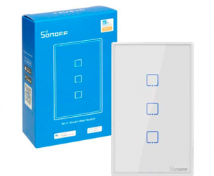 Sonoff Interruptor de Luz Inteligente T2US3C-R2, 3 Botones, Wi-Fi, Blanco 