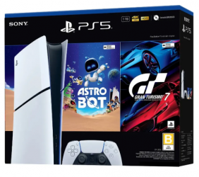 Sony PlayStation 5 Slim Digital Bundle Astro Bot y Gran Turismo 7 1TB, Wi-Fi, Negro/Blanco 