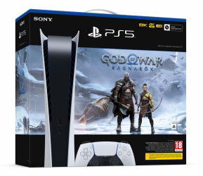 Sony PlayStation 5 Digital Edition 825GB, WiFi, Bluetooth 5.1, Blanco/Negro ― Incluye Juego God Of War Ragnarok 