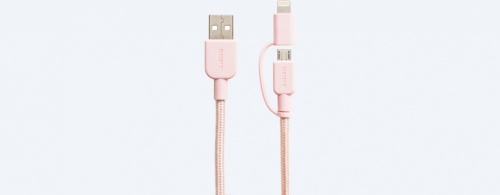 Sony Cable de Carga Certificado MFi USB Tipo A Macho - Micro USB/Lightning Macho, 1 Metro, Rosa, para iPhone/iPad/Smartphone 