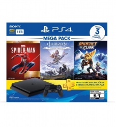 Sony PlayStation 4 1TB, WiFi, 1x HDMI, 2x USB 3.0, Negro — incluye Spider-Man, Horizon, Ratchet Clank, PS Plus 