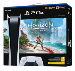 Sony PlayStation 5 Digital Edition 825GB, WiFi, Bluetooth 5.1, Blanco/Negro ― Incluye Juego Horizon Forbidden West 