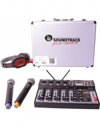 ﻿Soundtrack Mezcladora Pasiva Studio 7.7 Canales, XLR/6.3mm, 5W - Incluye 2 Micrófonos Inalámbricos y Audífonos 