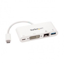 StarTech.com Hub Concentrador USB C 3.0 - 1x USB A/1x USB C/1x RJ-45/1x DVI-I, 5000 Gbit/s, Blanco 