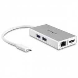 StarTech.com Hub USB-C Multifunción para Laptops, USB-C Macho - 2x USB A 3.0/1x HDMI/ 1x RJ-45 Hembra, Plata 
