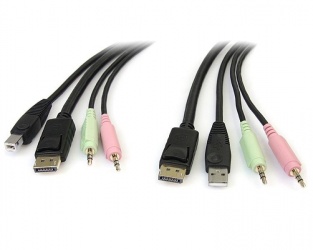 StarTech.com Cable KVM DP4N1USB6, DisplayPort/USB A/2 x3.5mm Macho - DisplayPort/USB B/2 x3.5mm Macho, 1.8 Metros, Negro 