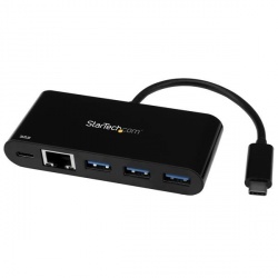 StarTech.com Hub USB C 3.0 Macho - 3 USB A/1x RJ-45 Hembra, 5000 Mbit/s, Negro 