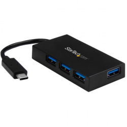 StarTech.com Hub USB C 3.0 Macho - 4x USB A 3.0 Hembra, 5000 Mbit/s, Negro 
