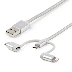 StarTech.com Cable USB-A Macho - Micro-USB B/Lightning/USB C Macho, 1 Metro  
