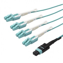 StarTech.com Cable Fibra Óptica Multimodo OM3 MPO/MTP Macho - 8x LC Macho, 2 Metros, Aqua 