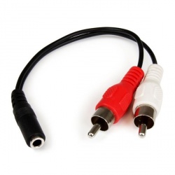 StarTech.com Cable de Audio Estéreo Mini 3.5mm Hembra - 2x RCA Macho, 15cm, Negro 