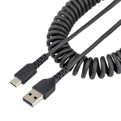 StarTech.com Cable Espiral USB-A Macho - USB-C Macho, 1 Metro, Negro 