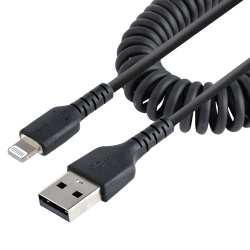 StarTech.com Cable Espiral Lightning Macho - USB A Macho, 50cm, Negro 