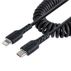 StarTech.com Cable Espiral Lightning Macho - USB-C Macho, 50cm, Negro 