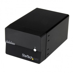 Startech.com Caja NAS con Servidor de Medios de 2 Bahías 3.5'', max. 4TB, SATA, USB 3.0, Negro - para Mac/PC 