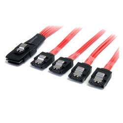 StarTech.com Cable Mini SAS SFF-8087 Macho - 4x SATA Macho, 50cm, Negro/Rojo 
