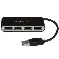 StarTech.com Hub Concentrador USB A 2.0 de 4 Puertos con Cable Integrado, 480 Mbit/s, Negro/Plata 