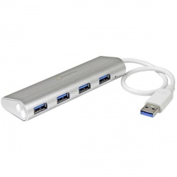 StarTech.com Hub Portátil USB A 3.0 de 4 Puertos con Cable Incorporado, Plata/Blanco 
