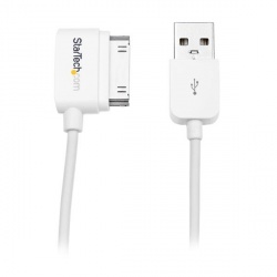 StarTech.com Cable Cargador Conector Dock 30-pin - USB A 2.0, Ángulo Derecho, 1 Metro, Blanco, para iPhone/iPod/iPad 