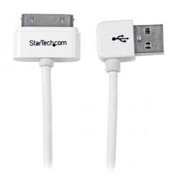 StarTech.com Cable USB A Macho - 30-pin Macho, Ángulo Izquierdo, 1 Metro, Blanco, para iPod/iPhone/iPad 