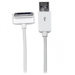StarTech.com Cable Cargador Conector Dock 30-pin - USB A 2.0, Ángulo Hacia Abajo, 2 Metros, Blanco, para iPod/iPhone/iPad 