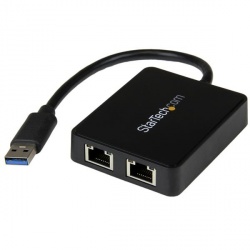 StarTech.com Adaptador 2x USB 3.0 Macho - 2x RJ-45 Hembra, 20cm, Negro 