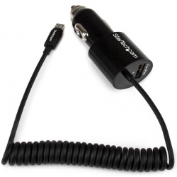 StarTech.com Cargador USB para Auto de 2 Puertos, con Cable micro USB, Negro 