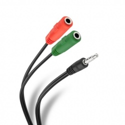 Steren Cable AUX 3.5mm Macho - 2x 3.5mm Hembra, 17cm, Negro 