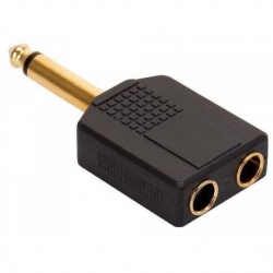Steren Adaptador Elite 6.3mm Macho - 2x 6.3mm Hembra, Negro/Oro 